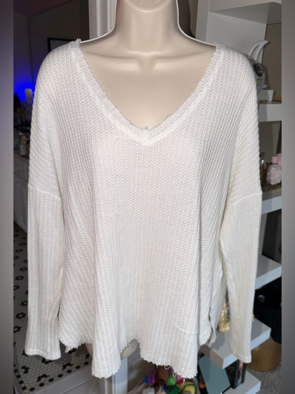 Double Zero White Waffle Knit Top
